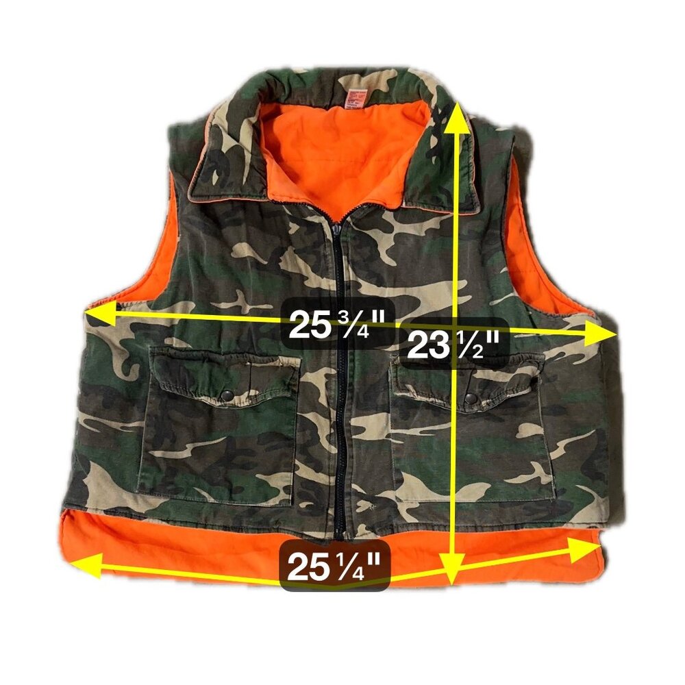Vintage Reversible Camo Hunter Orange Puffer Vest 1980s Sports Afield Taiwan - Picture 6 of 16